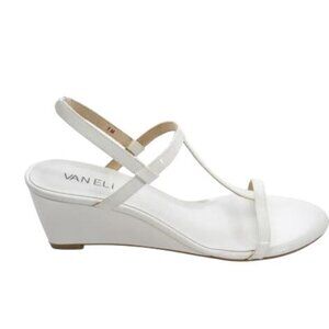 Vaneli Womens White Patent Leather Mohan T Strap Wedge Sandals Sz 8 M New